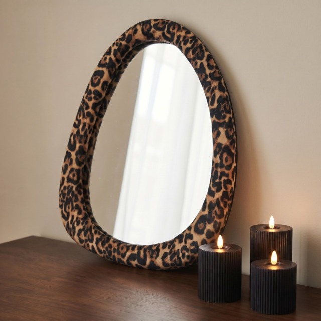 OHS Leopard Matte Velvet Irregular Mirror - Brown - image 1