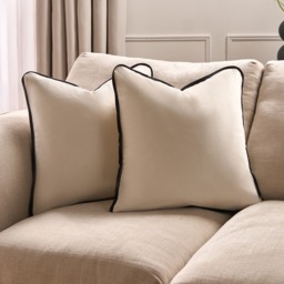OHS 2 Pack Matte Velvet Piped Edge Cushion Covers, 45 x 45cm - Cream - thumbnail 1