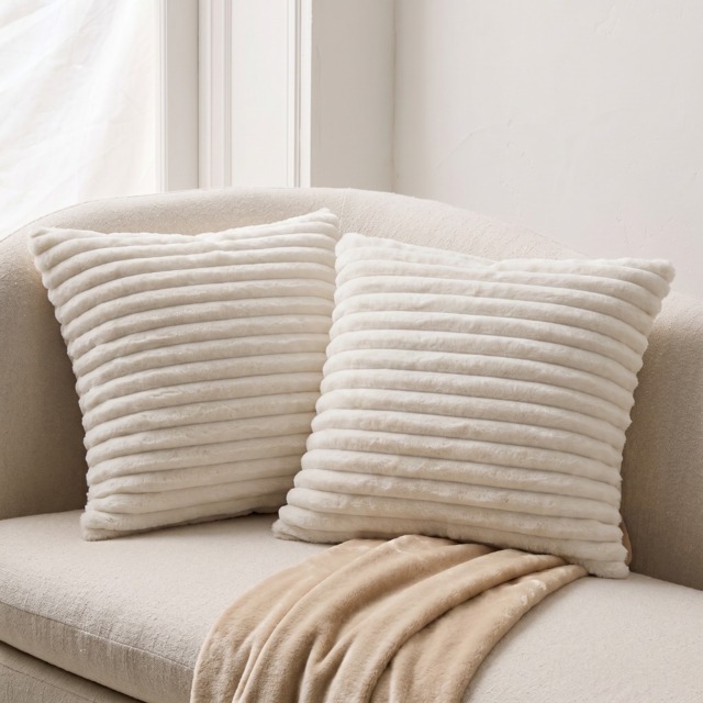 OHS Faux Fur Thick Ribbed Cushion Covers - Natural - image 1