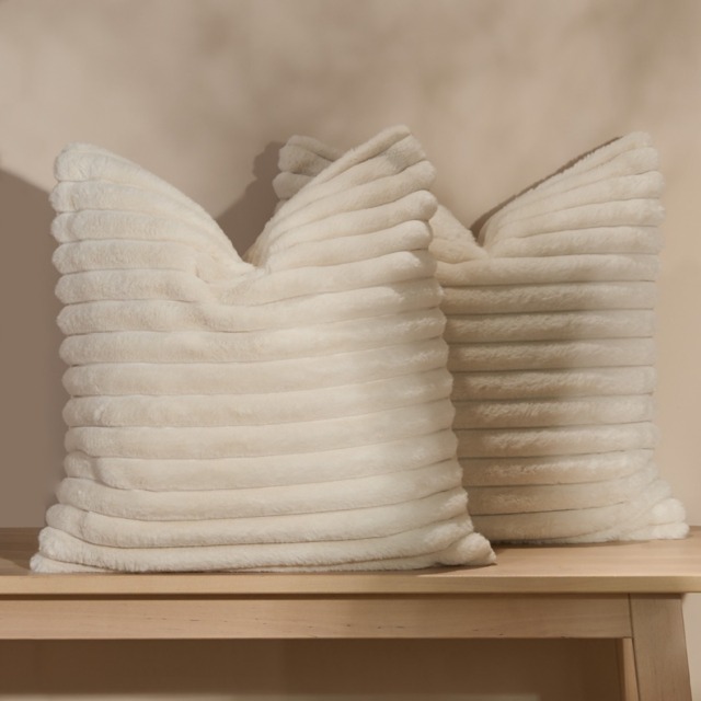 OHS Faux Fur Thick Ribbed Cushion Covers - Natural - image 1