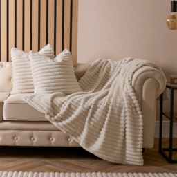 OHS Faux Fur Thick Ribbed Cushion Covers - Natural - thumbnail 2