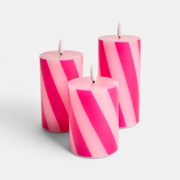OHS 3 Pack Candy Stripe Print LED Candle - Hot Pink/Pink - thumbnail 4