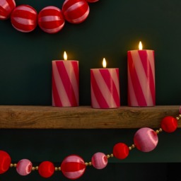 OHS 3 Pack Candy Stripe Print LED Candle - Hot Pink/Pink