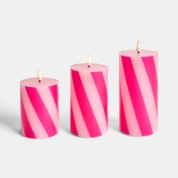 OHS 3 Pack Candy Stripe Print LED Candle - Hot Pink/Pink - thumbnail 5
