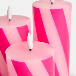 OHS 3 Pack Candy Stripe Print LED Candle - Hot Pink/Pink - thumbnail 3