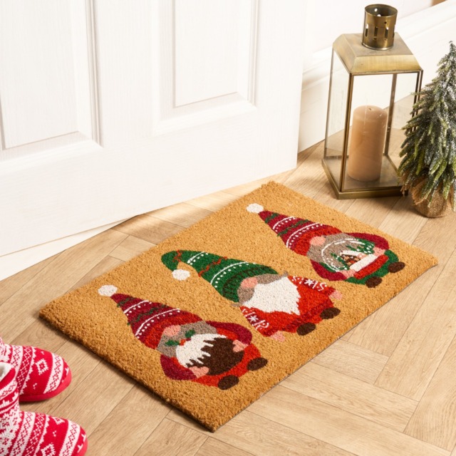 OHS Christmas Gonk Print Coir Mat - Natural - image 1