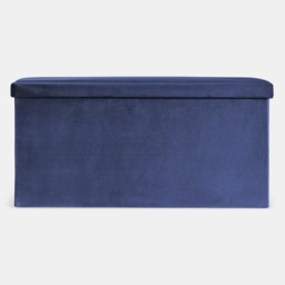 OHS Matte Velvet Foldable Rectangle Storage Ottoman - Navy - thumbnail 3
