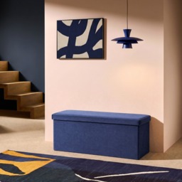 OHS Matte Velvet Foldable Rectangle Storage Ottoman - Navy - thumbnail 1