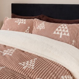 OHS Winter Tree Print Ribbed Fleece Duvet Cover Set, Natural - Double - thumbnail 2