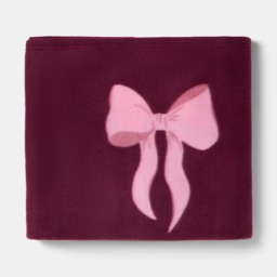 OHS Bow Print Fleece Throw, Burgundy/Pink - 120 x 150cm - thumbnail 5