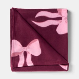 OHS Bow Print Fleece Throw, Burgundy/Pink - 120 x 150cm - thumbnail 4