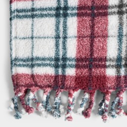 OHS Check Tassel Sherpa Throw - Red/Green - thumbnail 5