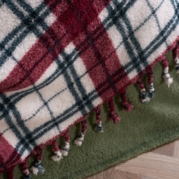 OHS Check Tassel Sherpa Throw - Red/Green - thumbnail 2