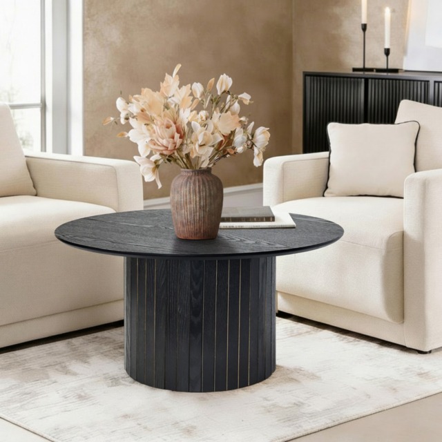 OHS Madison Ribbed Round Coffee Table - Black - image 1