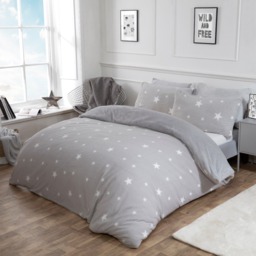 OHS Star Teddy Fleece Duvet Cover Set, Grey - Double - thumbnail 2