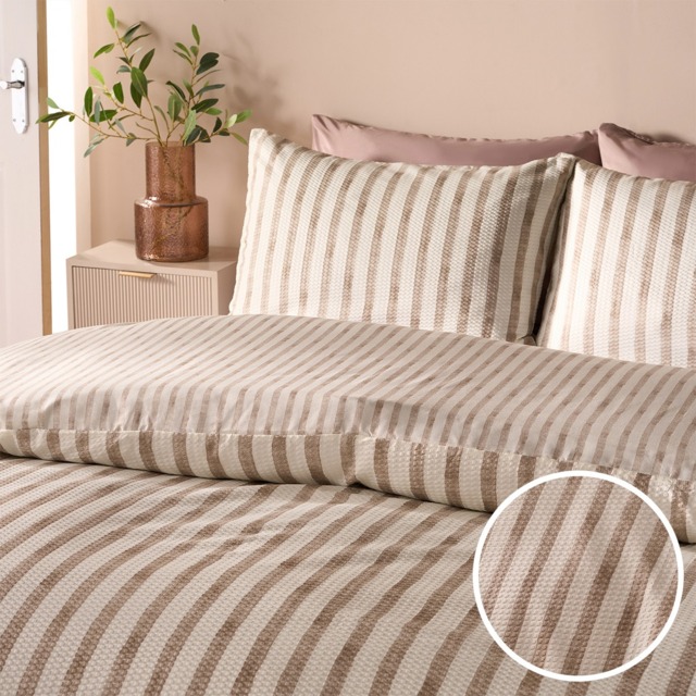 OHS Waffle Watercolour Stripe Duvet Set, Stone - Double - image 1