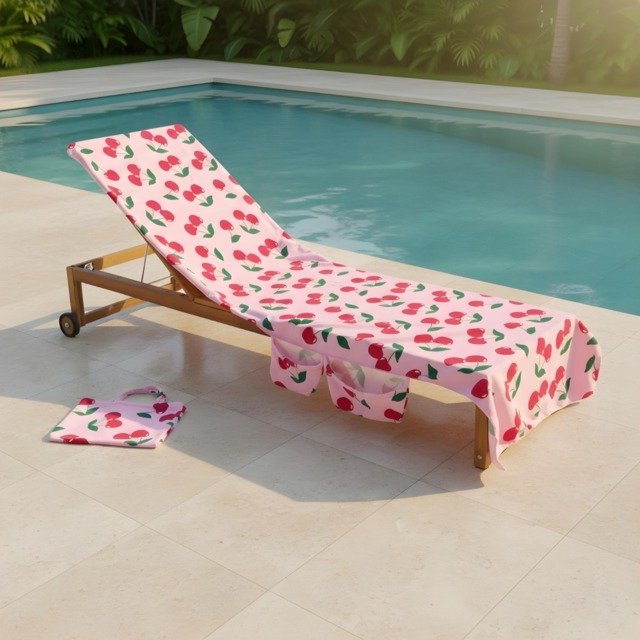 OHS Cherry Print Beach Towel in a Bag - Pink - image 1
