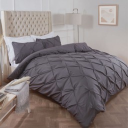 OHS Polycotton Diamond Pintuck Pinch Pleat Duvet Set, Charcoal Grey - King - thumbnail 3