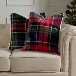 OHS Oxford Flannel Check Cushion Covers - Navy/Red - thumbnail 1
