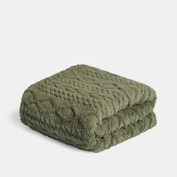 OHS Cable Knit Sherpa Throw, Woodland Green - 130 x 160cm - thumbnail 5