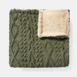 OHS Cable Knit Sherpa Throw, Woodland Green - 130 x 160cm - thumbnail 2
