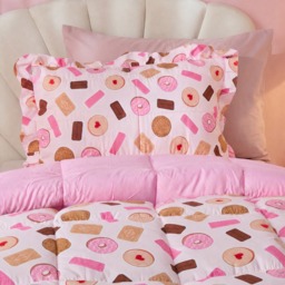 OHS Biscuit Print Frill Edge Coverless 7.5 Tog Duvet Set, Pink - Single - thumbnail 2