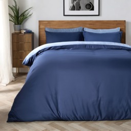 OHS Plain Dyed Duvet Cover Quilt Bedding Set With Pillowcase Navy Blue Single - thumbnail 2