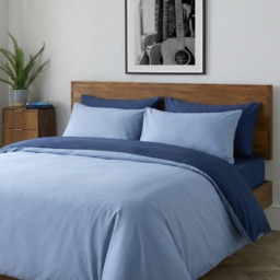 OHS Plain Dyed Duvet Cover Quilt Bedding Set With Pillowcase Navy Blue Single - thumbnail 4