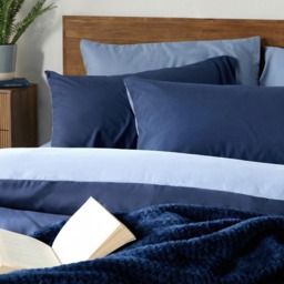 OHS Plain Dyed Duvet Cover Quilt Bedding Set With Pillowcase Navy Blue Single - thumbnail 3