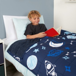 OHS Kids Teddy Fleece Space Weighted Blanket, Navy - 3kg - thumbnail 2