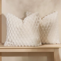 OHS Thick Faux Fur Waffle Cushion Covers - Cream - thumbnail 3