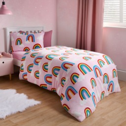 OHS Rainbow Print Fleece Duvet Set, Pink - Single - thumbnail 2