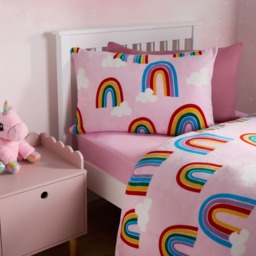 OHS Rainbow Print Fleece Duvet Set, Pink - Single - thumbnail 3