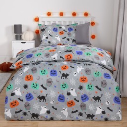 OHS Halloween Duvet Cover Set, Grey - Single - thumbnail 1