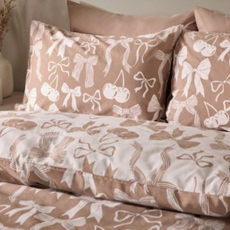 OHS Illustrated Bows Reversible Duvet Cover Set, Natural - King - thumbnail 2