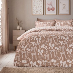 OHS Illustrated Bows Reversible Duvet Cover Set, Natural - King