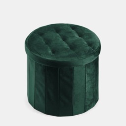 OHS Matte Velvet Foldable Round Storage Ottoman - Woodland Green - thumbnail 3