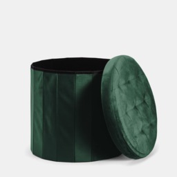 OHS Matte Velvet Foldable Round Storage Ottoman - Woodland Green - thumbnail 5