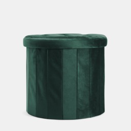OHS Matte Velvet Foldable Round Storage Ottoman - Woodland Green - thumbnail 4