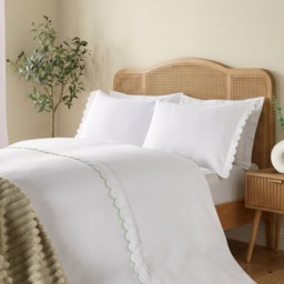OHS Scallop Edge Contrast Duvet Cover Set, White/Sage - Double - thumbnail 1