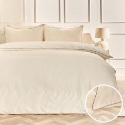 OHS Piped Edge Duvet Cover Set, Ivory/Natural- Double