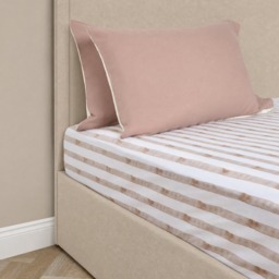 OHS Stripe Print Fitted Sheet, White/Brown - Double
