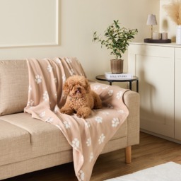 OHS Pet Paw Print Fleece Throw - Natural