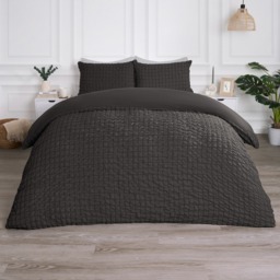 OHS Geometric Seersucker Duvet Set, Charcoal - Double - thumbnail 3
