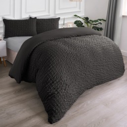 OHS Geometric Seersucker Duvet Set, Charcoal - Double - thumbnail 2