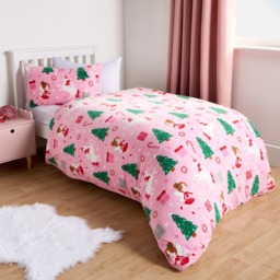 OHS Christmas Unicorn Fleece Duvet Set, Pink - Single - thumbnail 2