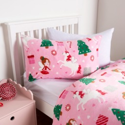 OHS Christmas Unicorn Fleece Duvet Set, Pink - Single - thumbnail 3