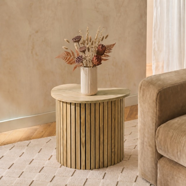 OHS Irregular Oval Madison Ribbed Side Table - Light Wood - image 1