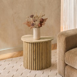OHS Irregular Oval Madison Ribbed Side Table - Light Wood - thumbnail 1