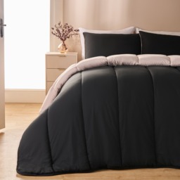 OHS Coverless 10.5 Tog Reversible Duvet & Pillowcase, Black/Stone - Double